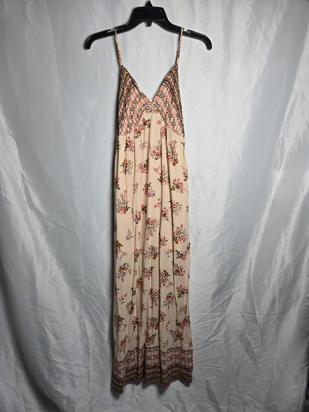 Gilli Beige Floral Maxi Dress with Pink & Green Accents